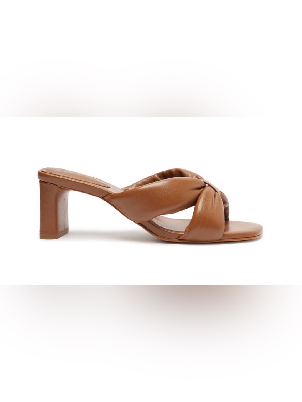 Schutz Fairy Slide Sandal Heel Brown Knotted Leather Mid-Heel Mule